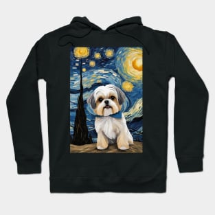 Shih Tzu Dog Breed Painting in a Van Gogh Starry Night Art Style Hoodie